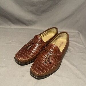 Brass Boot Shoes Men's Size 9 1/2M Brown Genuine Caiman Alligator Leather Loafer